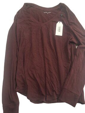 Universal Standard Long Sleeve V-Neck Top Maroon XS